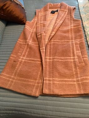 Rachel Zoe Tan Plaid Sleeveless Wool Blend Vest
